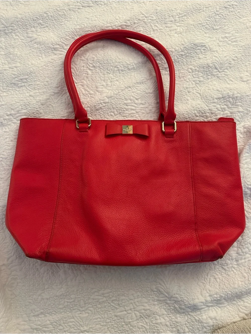 kate spade Red Leather Tote with Bow Accent